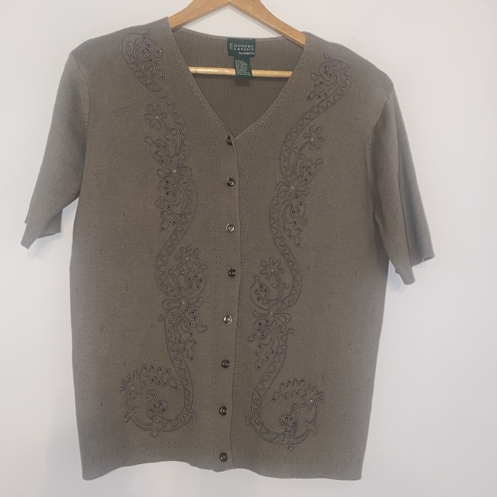Country Classics by Koret Embroidered Cardigan Sweater Women's M Short Sleeve
